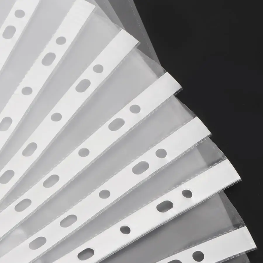 100 Pcs A4 Transparent 11 Hole Thick Office Paper Storage Cover Loose Leaf File Protect Bag