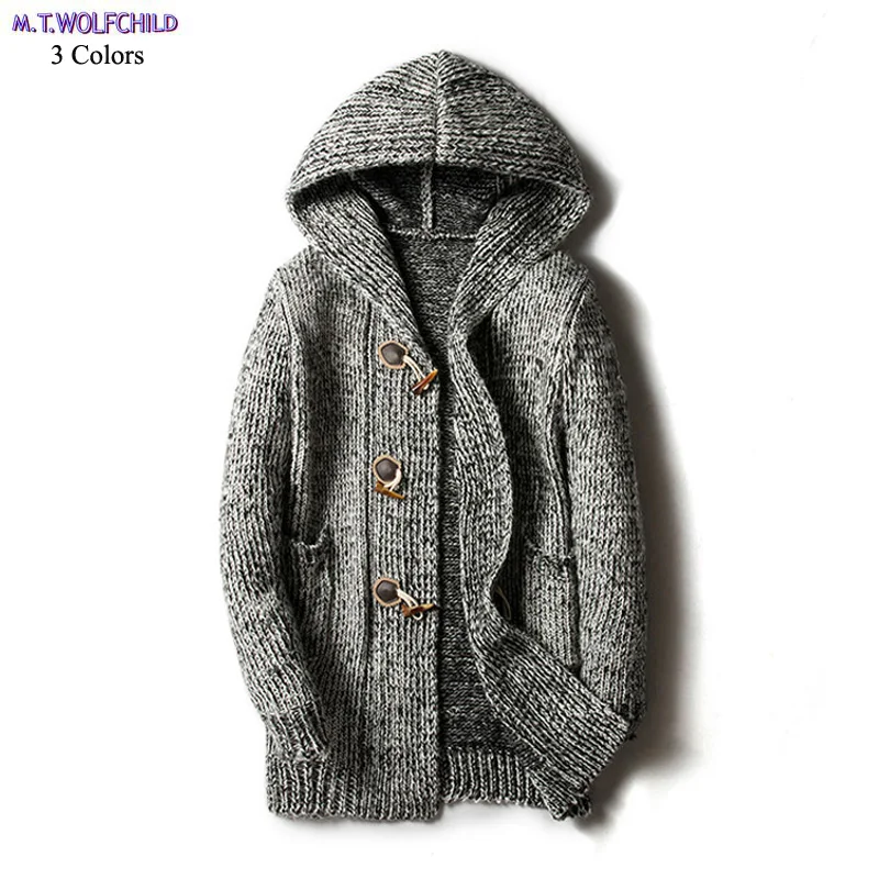 Мужской трикотажный свитер с капюшоном повседневный кардиган длинными рукавами