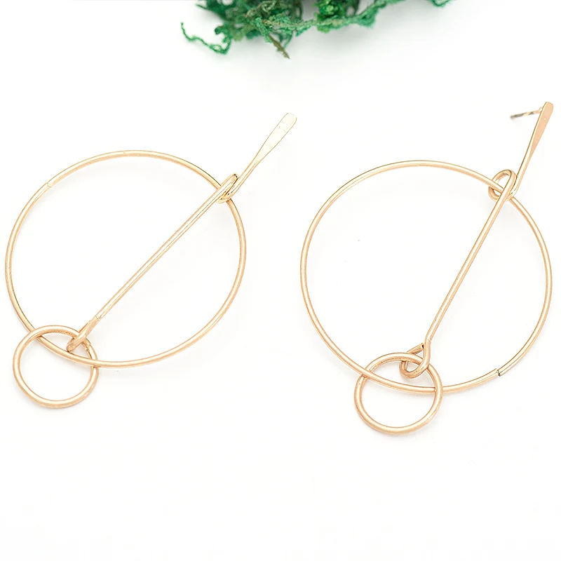 2017 Women Fashion Europe Big Gold Circle Stud Earrings Jewelry Zinc Alloy Hollow Out Double Round | Украшения и аксессуары