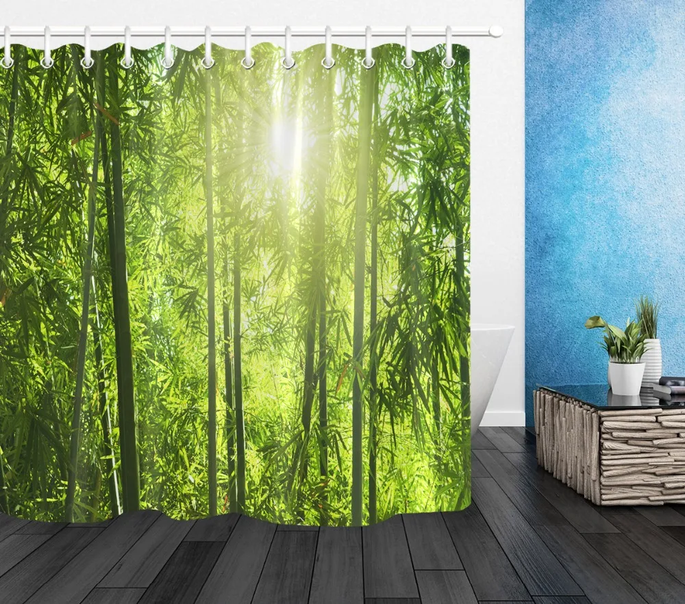 LB Sunshine & Green Bamboo лес занавески для душа набор Экологичная природа Ванная комната
