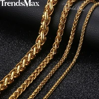 length 3 10mm mens necklace stainless steel gold color round spiga wheat chain hip hop jewelry necklace for men knm136