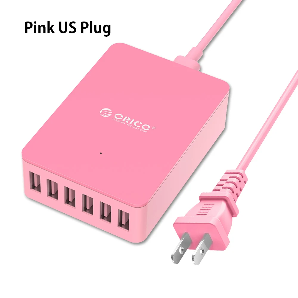 Pink US Настенное зарядное устройство ORICO 5 в 2,4 А 10 А 50 Вт 6 USB порт USB зарядное устройство для путешествий - Тип штекера: Pink US