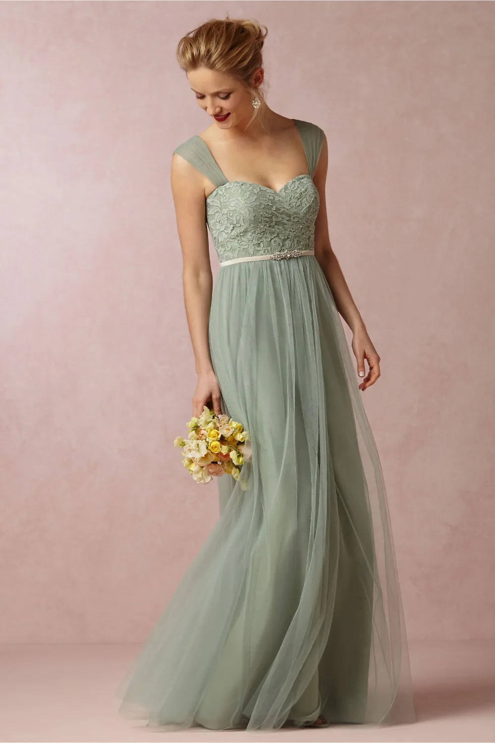 Платье Vestido милое длина до пола с поясом Vestidos Para Madrinhas 2018 мятные зеленые платья для