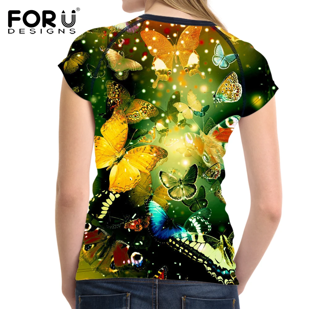 FORUDESIGNS/3D бабочка футболка с принтом женская летняя обувь нового дизайна для