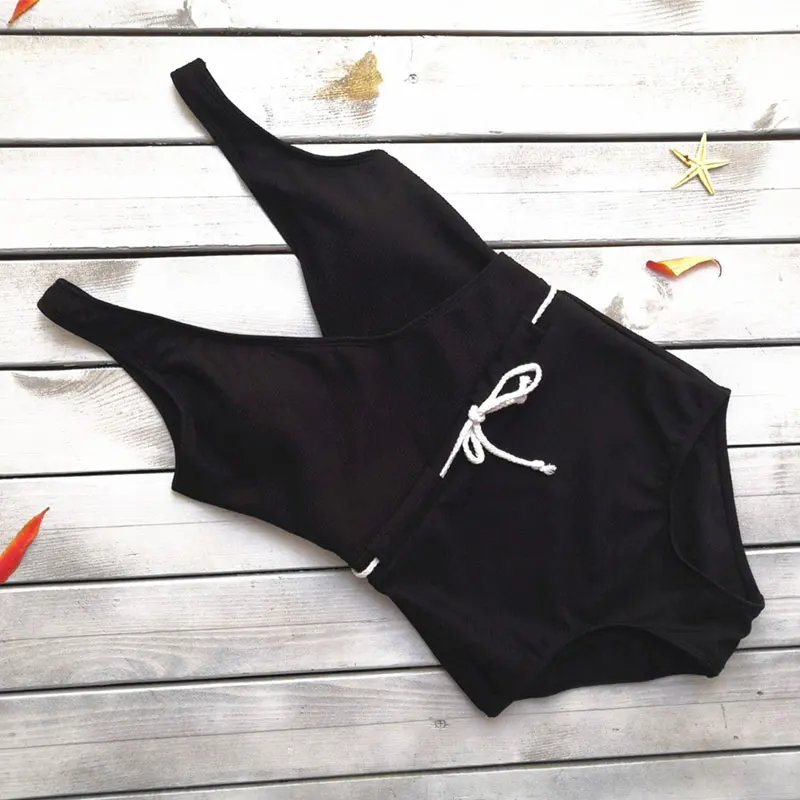Striped Bubble Cloth V-Neck Bikini With Rope Decoration High Elastic Swimsuit One Conservative Swimwear Women | Спорт и развлечения