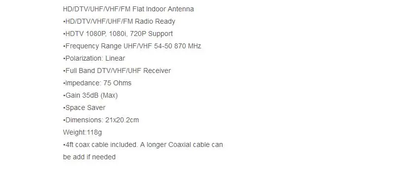 HD/D tv/UHF/VHF/FM цифровая внутренняя ТВ антенна усиления 35dBI IEC разъем с присоской