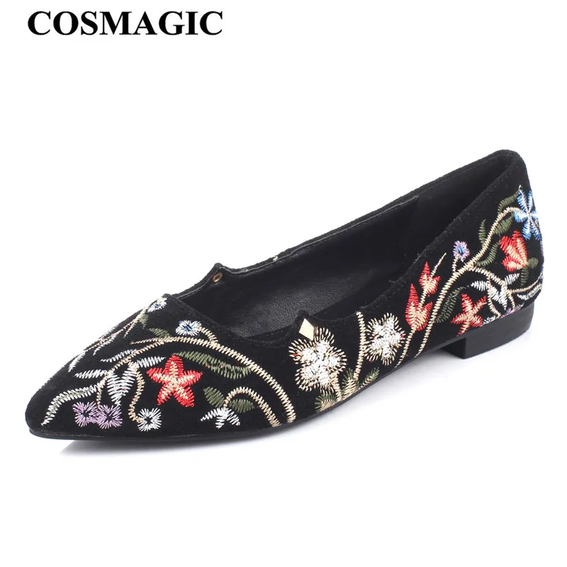 Женские балетки из натуральной кожи COSMAGIC черные туфли лоферы на плоской подошве