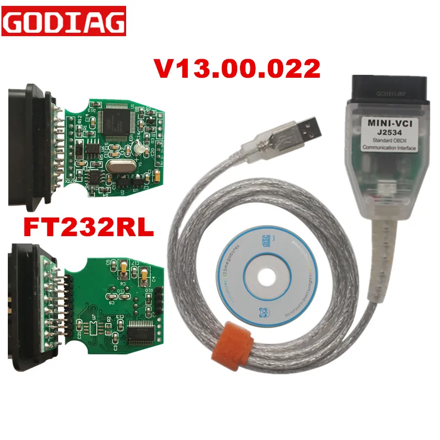 V13.00.022 MINI VCI для TOYOTA TIS один кабель FT232RL Toyota J2534 диагностический инструмент VCI|tool