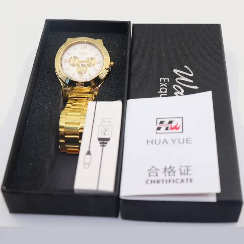 

Watches Men with Lighter Fashion Quartz Watch hot casual luxury Gold stainless steel Cigarette Lighter USB charging Clock F781