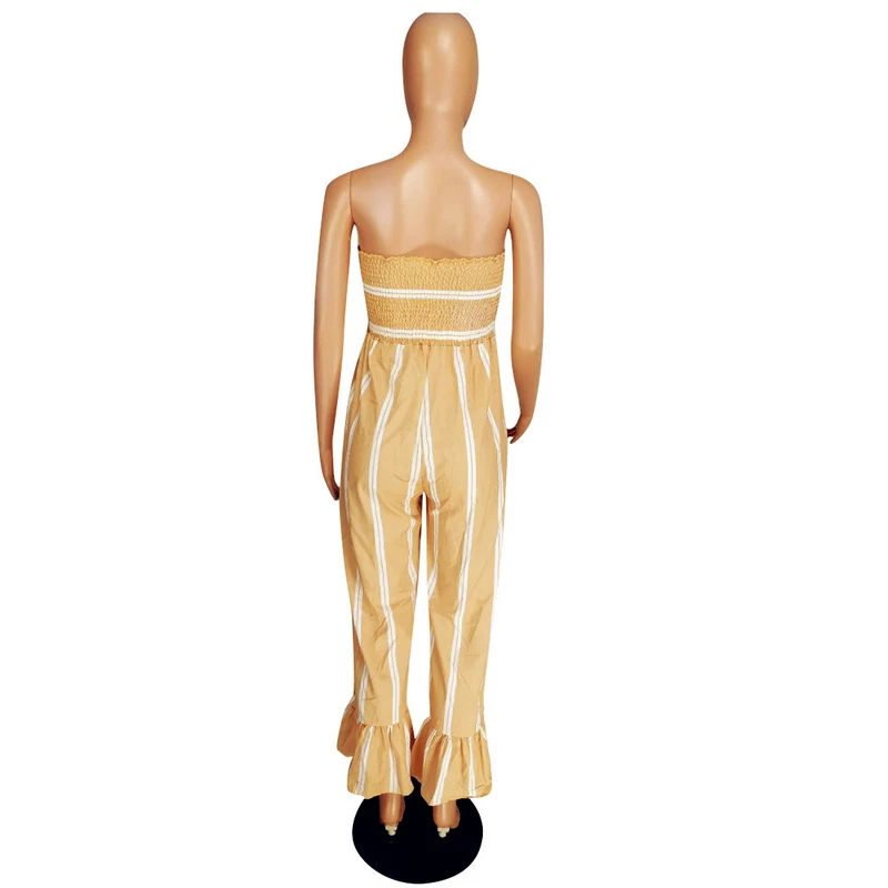Женские комбинезоны с принтом в полоску летние оборками и открытой спиной брюки