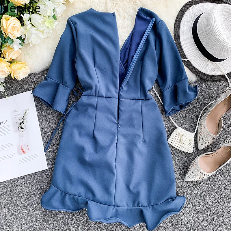 Nepole Ruffles Women Jumpsuit Casual V-Neck Short Sleeve Playsuit 2020 Summer Vacation Fake Two Piece Shorts 43079 | Женская одежда