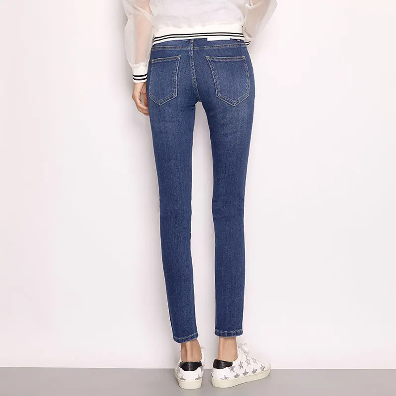 Женские узкие джинсы LEIJIJEANS повседневные синие скинни со средней посадкой полной