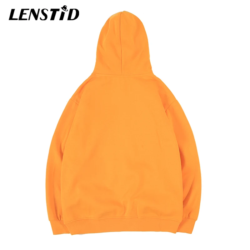 LENSTID 2019 Winter New Hip Hop Streetwear Orange Men Sweatshirt Twisted Painting Harajuku Loose Cotton Fleece Pullover Hoodie | Мужская