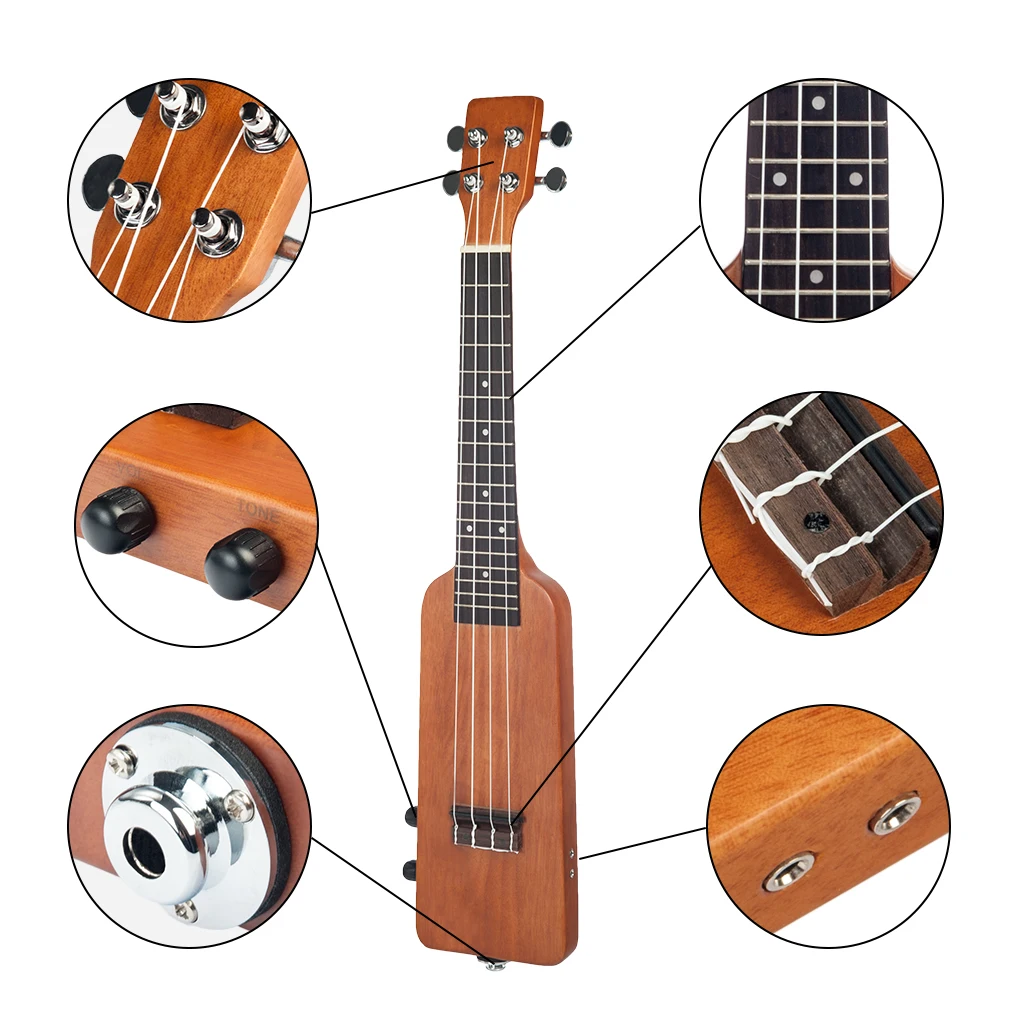 Natrual 2" Okoume Электрический Укулеле Ukelele Uke комплект W/Gig Bag 3,5 мм аудио кабель бесшумный Электрический Укулеле концертный Уке