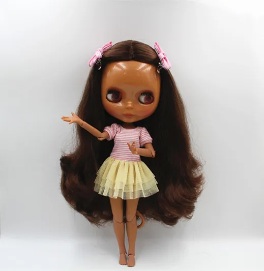 Кукла Blygirl Blyth с темно коричневыми волосами Обнаженная кукла черная кожа