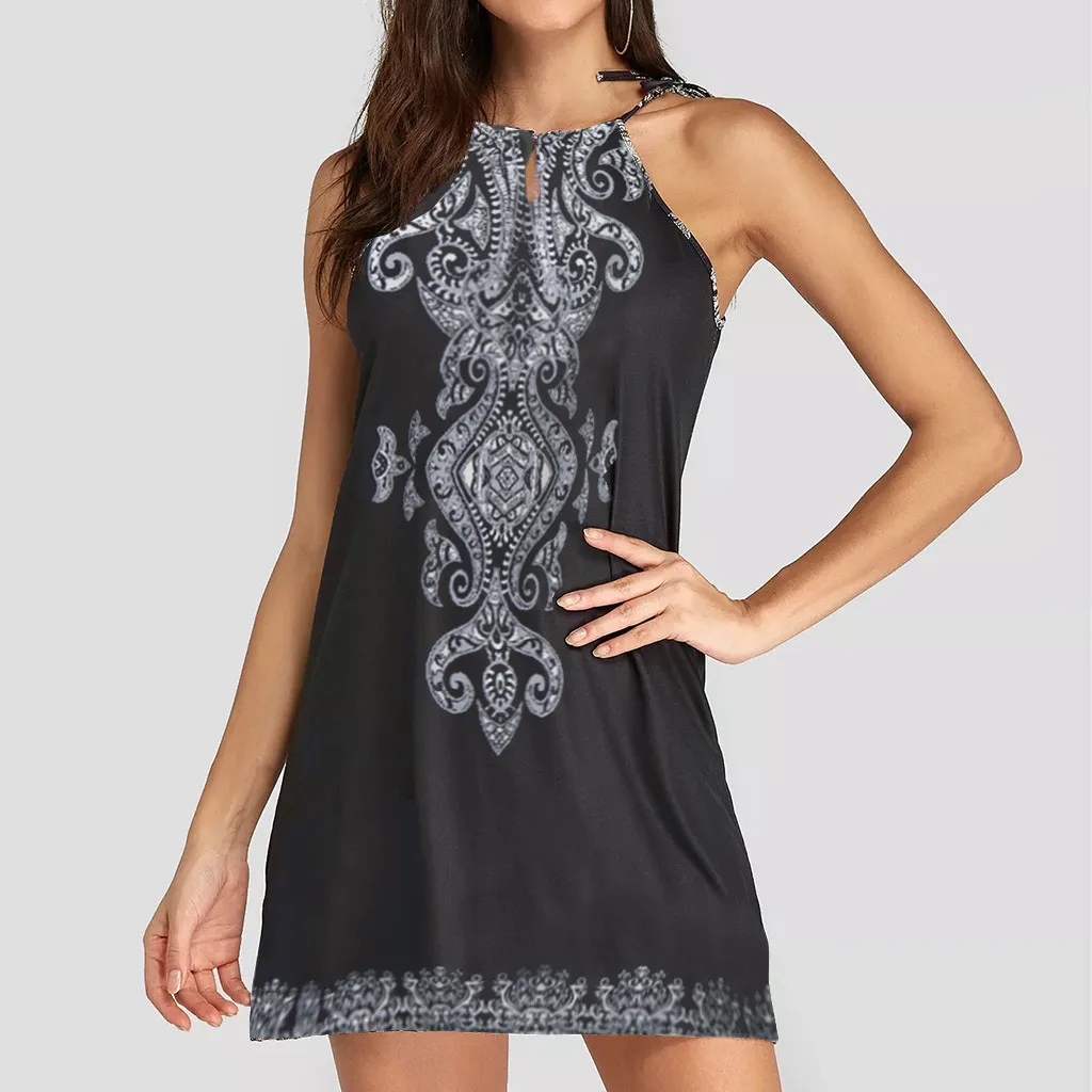 Женское Короткое платье на бретельках Boho летнее модное сексуальное винтажное