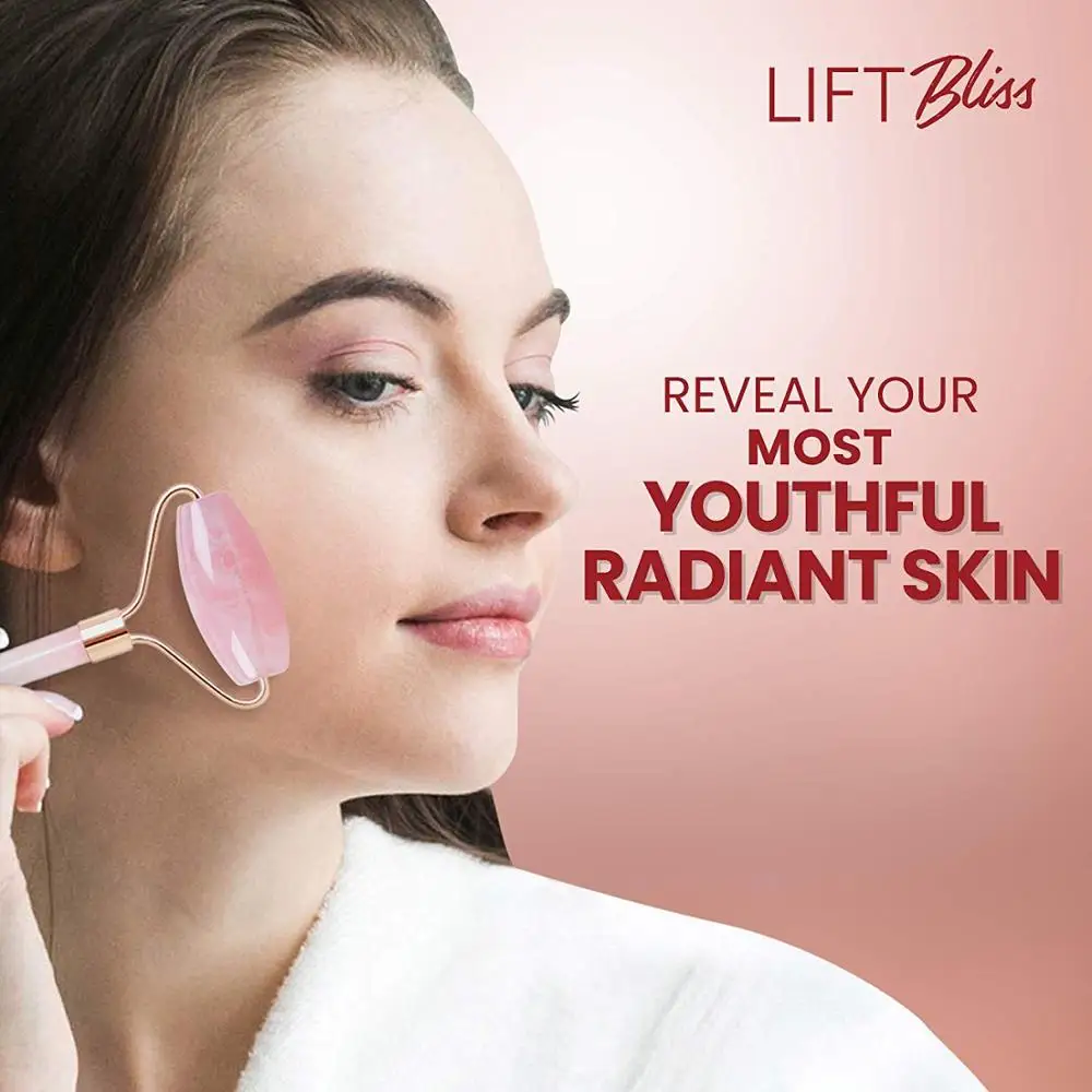 Массажер для лица с двойной головкой розовый кварц Нефритовый ролик массажер