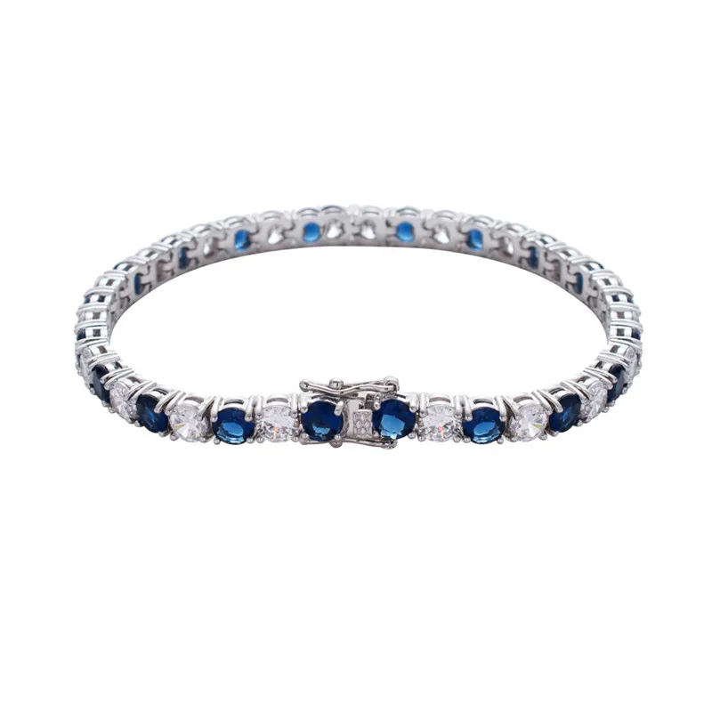 Bling Iced Out цепи ожерелье 18 дюймов-20 дюймов 5 мм теннисная цепь AAA синий кубический цирконий хип-хоп ювелирные изделия для мужчин и женщин Подарки - Окраска металла: bracelet 8inch