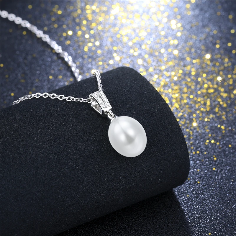 Jewelry Sets Pearl Pendant Necklace silver Color Earrings For Women pendant drop earrings White pearl jewelry 2018 | Украшения и