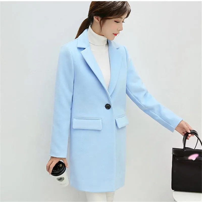 Длинное шерстяное пальто женская куртка осенняя Корейская розовая теплая из - Фото №1