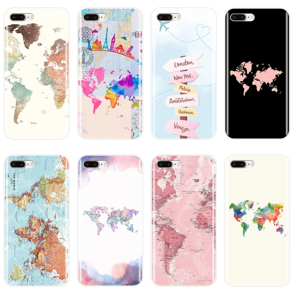 Мягкий силиконовый чехол для iPhone X XR XS MAX 8 7 6 S карта мира дорожный самолет задняя