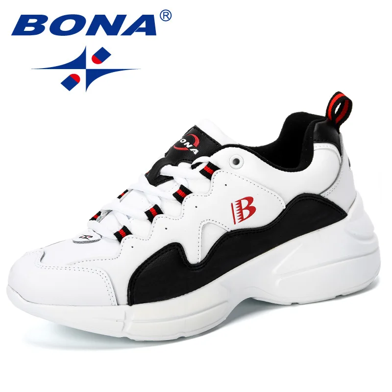 White black red BONA New Fashion Style Platform Sneakers Ladies Brand Chunky Causal Shoes Woman Leather Leisure Shoes Chaussure Femme Comfy - Цвет: White black red