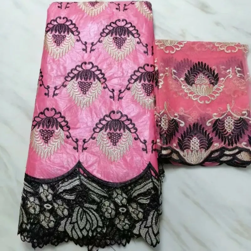 5yards+2yards african bazin riche getzner fabric latest beads lace nigerian fabrics ff16331 | Дом и сад