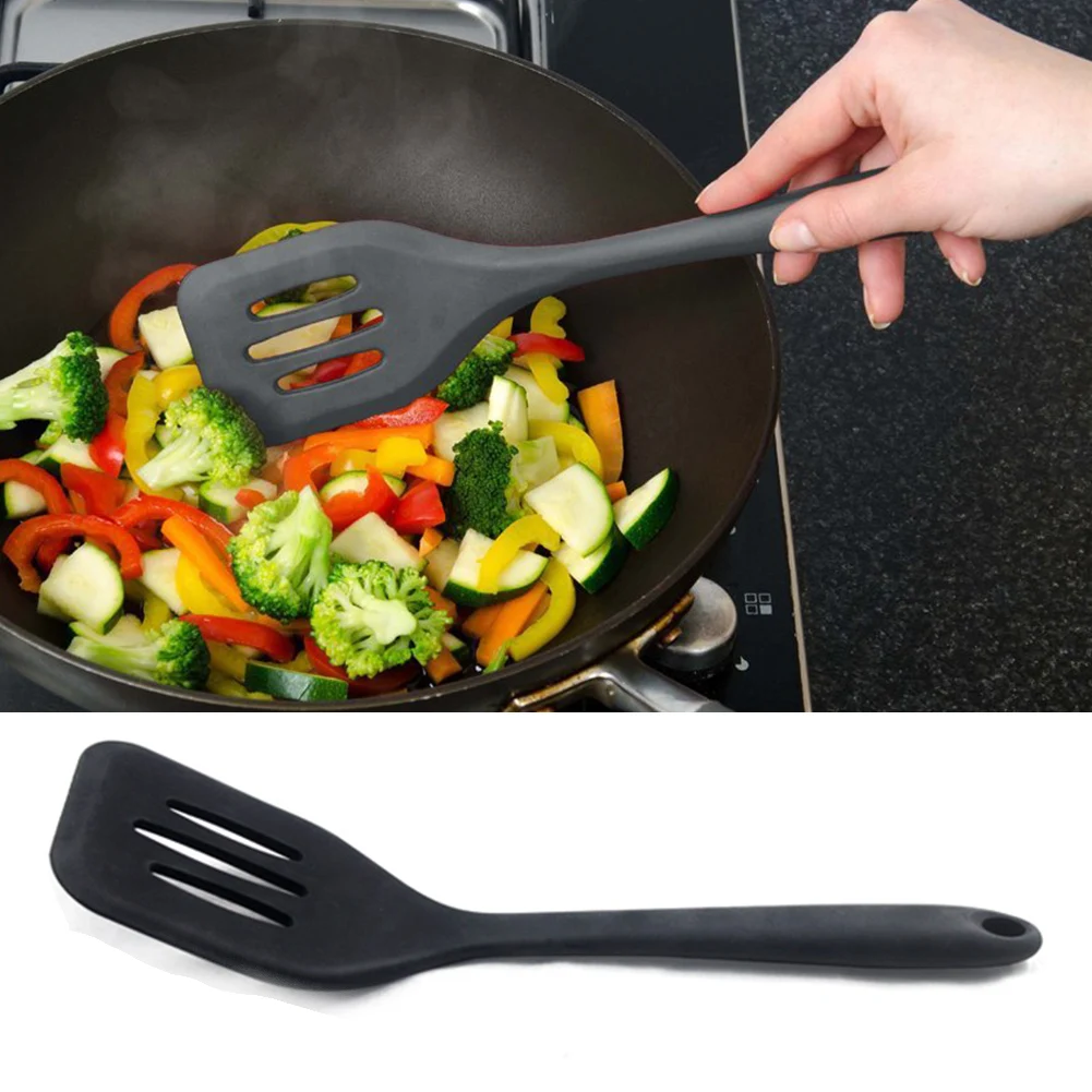 Жаростойкая кухонная утварь силиконовая кулинарная лопатка с прорезями