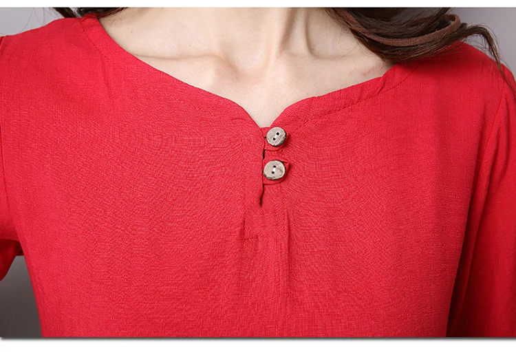 Женская хлопковая льняная рубашка с круглым вырезом и рукавом 3/4 свободные топы