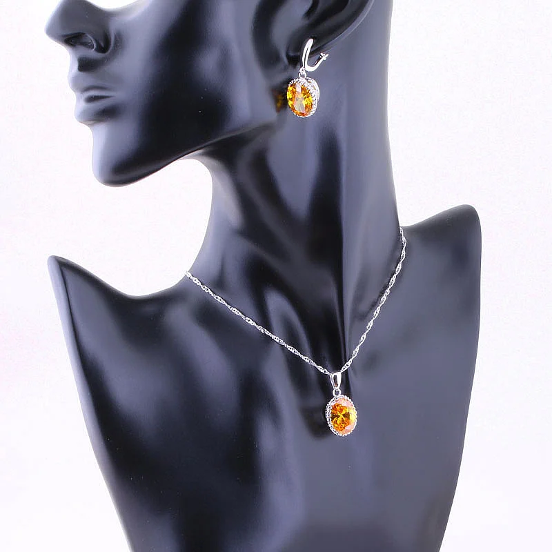 Женский ювелирный комплект из колье и серёг с жёлтым кристаллом|jewelry sets for women|fashion