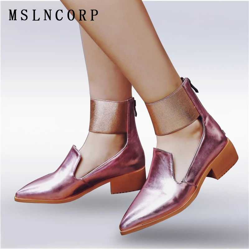Plus Size 34-43 New Arrival Fashion Sexy Pointed Toe Ankle Elastic band Strap Flats Woman Low Heel Elegant Zip Women Shoes Boots
