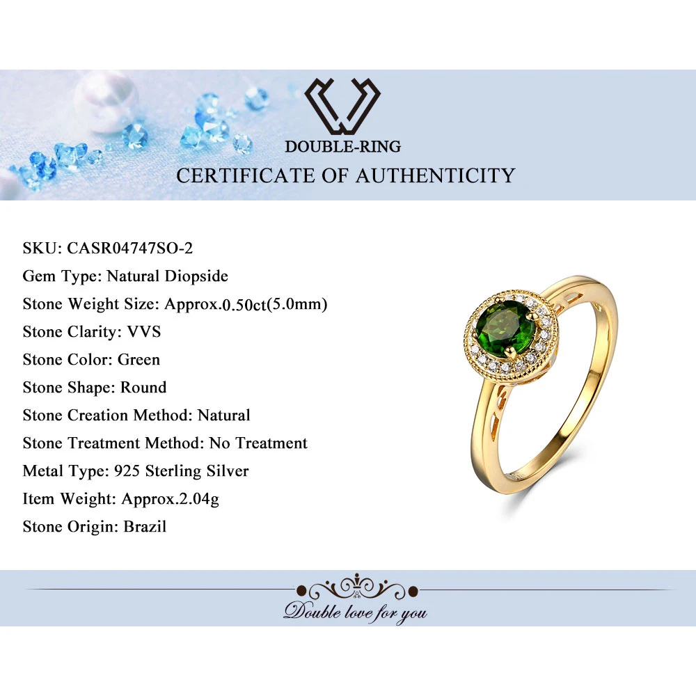DOUBLE-R 0.5ct Natural Diopside Gemstone Solid 925 Sterling Silver Ring Embroidery | Украшения и аксессуары