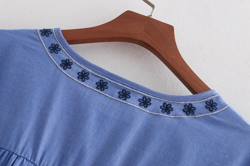 VOGUEIN New Womens Fashion Casual Embroidered Blue Long Sleeve Blouse Tops Shirt Wholesale | Женская одежда
