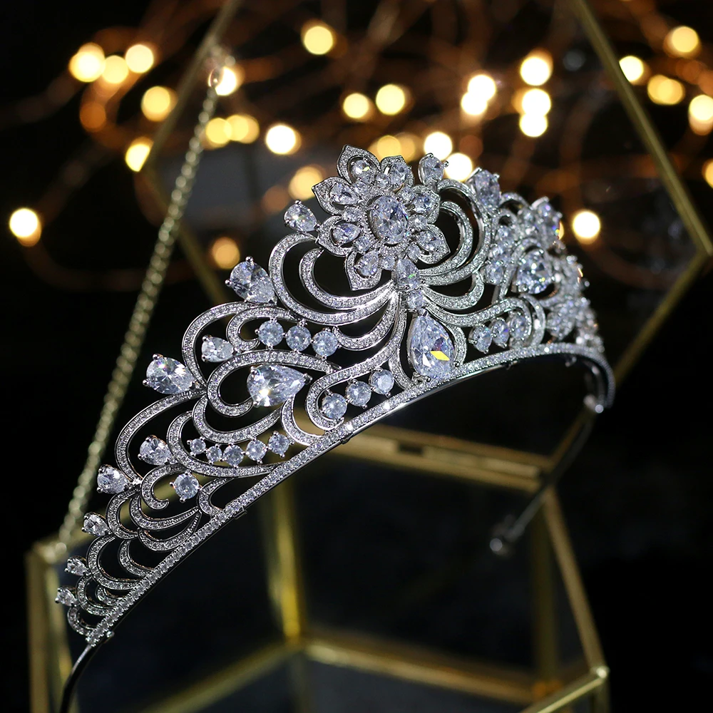 Vendimia brillante circonio completo novia tiara corona de cristal chapado boda dama honor joyeria|Украшения для волос| |