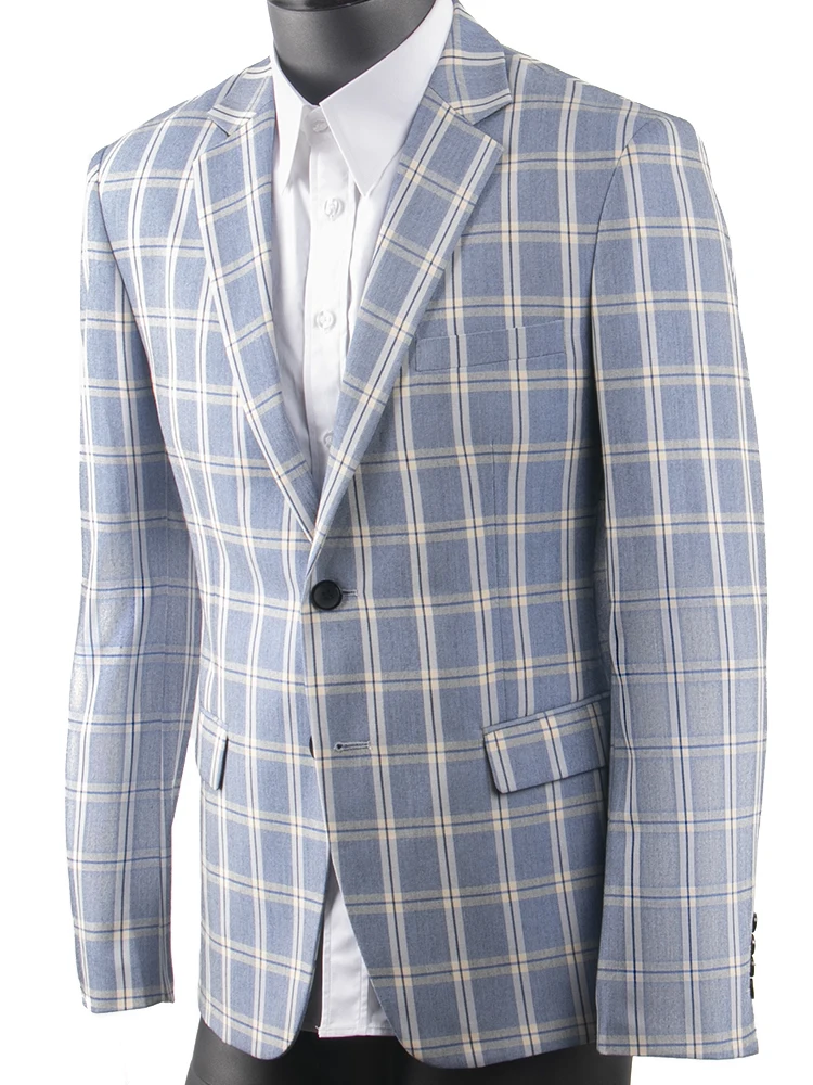 Light Blue Grey Plaid Men Suit Custom Made Slim Fit Two-piece Casual Suits For Patterned Costume Sur Mesure | Мужская одежда