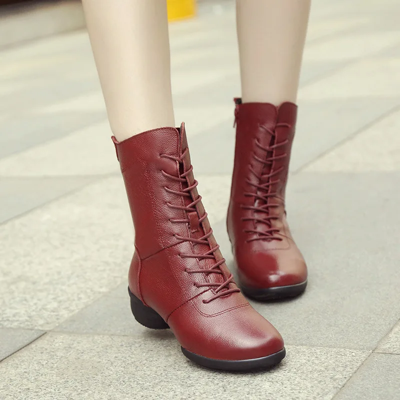 Спортивная обувь Кожаные ботинки для танцев Ботинки на квадратном каблуке