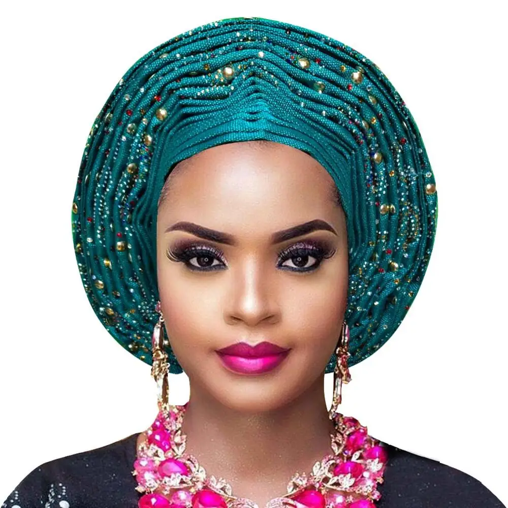 turquoise Aso oke головной убор с бисером aso oke нигерийский головной убор aso ebi африканский геле Авто геле Африканский головной убор хорошее качество - Цвет: turquoise