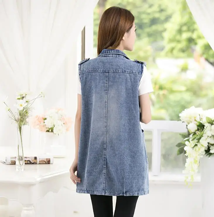 

new Plus Size Jacket Sleeveless Cardigan Ladies Jeans Waistcoats Long Denim Vest Women Jacket
