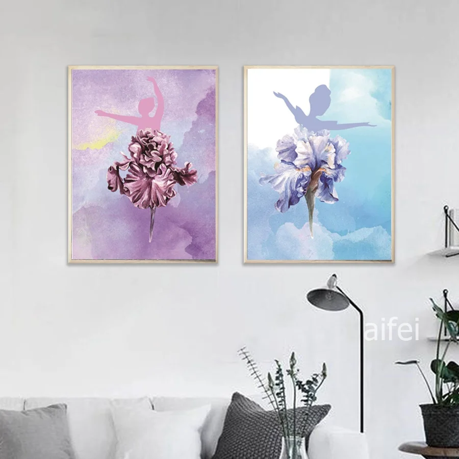 

Nordic Home Decoration Abstract Art Poster Dancing Girls Painting Flowers Modular Wall Art Canvas Pictures For Bedroom No Frame