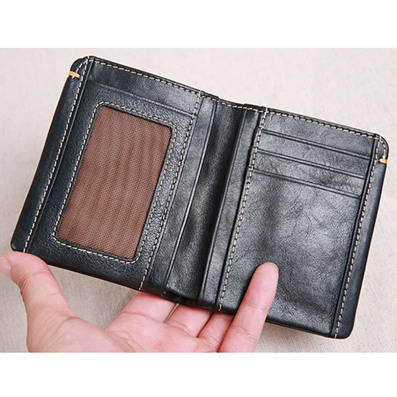 AETOO Wallet men's short leather super thin youth first layer cowhide handmade simple soft leather wallet vertical mini wallet
