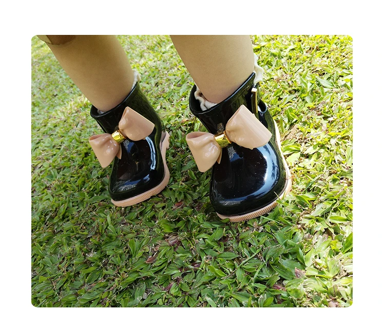 Mini Melissa/сандалии для девочек; обувь с милым бантом; непромокаемые сапоги для девочек; Нескользящие непромокаемые сапоги для детей; водонепроницаемые резиновые сапоги; детская обувь