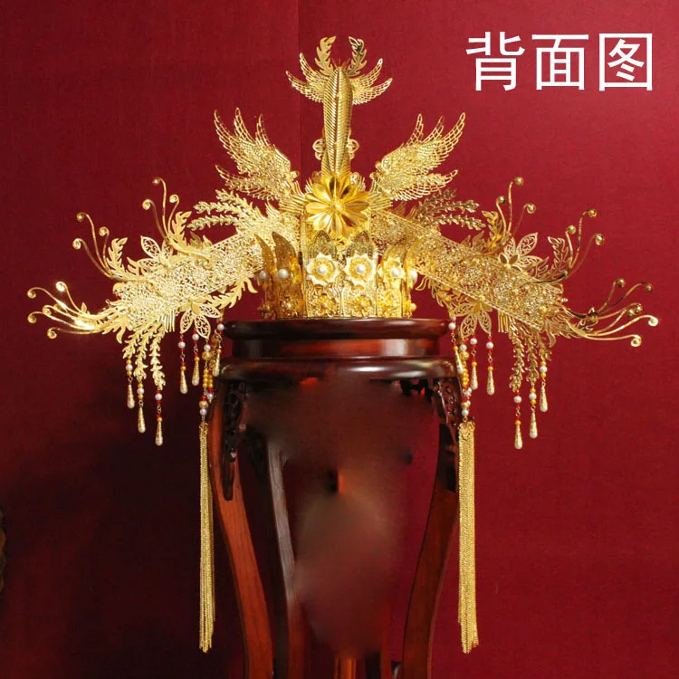 Красная Золотая тиара Феникс Принцесса волосы императрицы традиционная