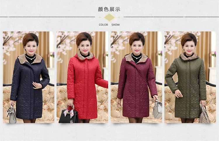 Women Parkas Thick Jacket Winter Coat Long Middle-aged Hooded Warm Cotton Outwear Plus Size 4XL Elderly Mom Padded Velvet Coats