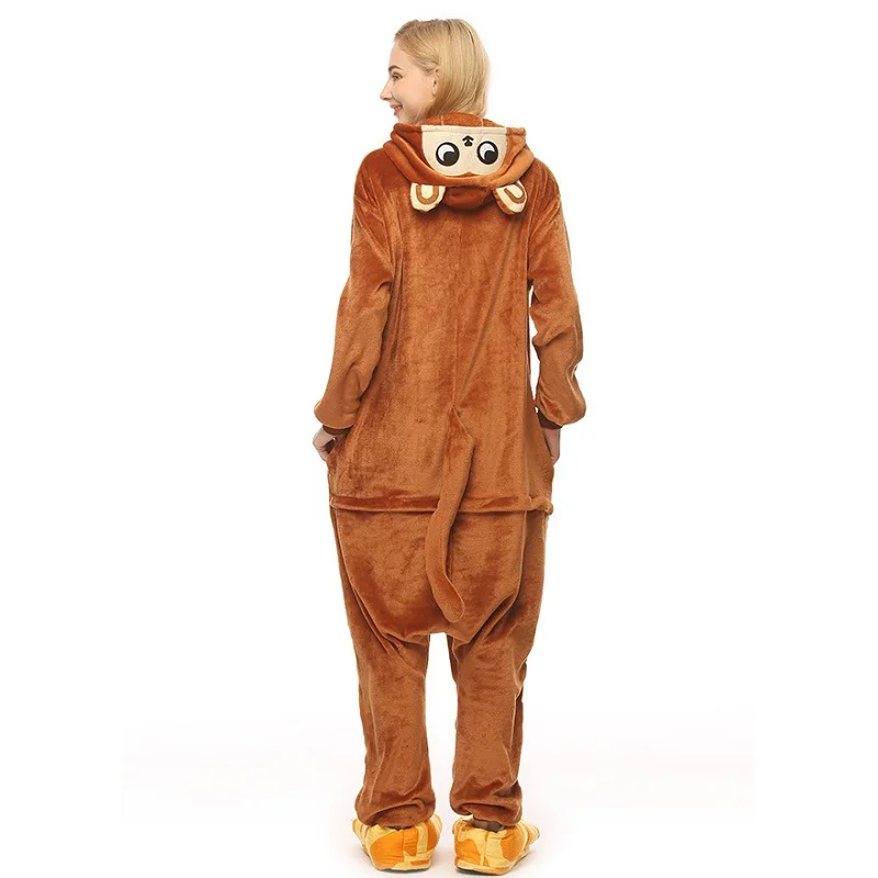 Животных коричневый обезьяна Onesie Kigurumi унисекс для взрослых фланелевые пижамы