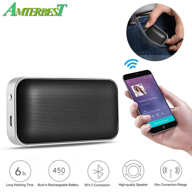 Портативная беспроводная Bluetooth Колонка AMTERBEST BT207 металлическая музыкальная мини