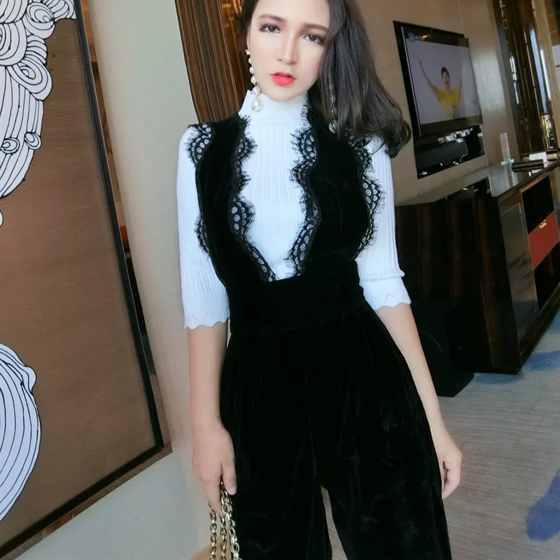 EXOTAO кружевной офисный Женский бархатный комбинезон Femme Elegante Combinaison Pantalon боди