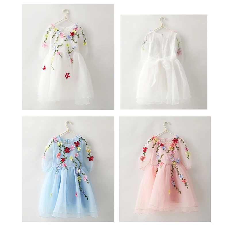 3 - 14 yrs baby girls summer princess tulle 3d flower fairy dress Kids fancy party beauty Cosplay costume ball gown | Детская одежда и