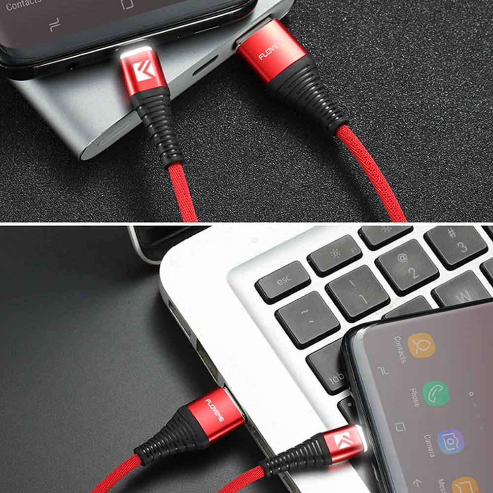 Кабель быстрой зарядки FDBRO FLOVEME 1 м usb кабель для iPhone Micro USB Type C 2 А LED Провод Samsung