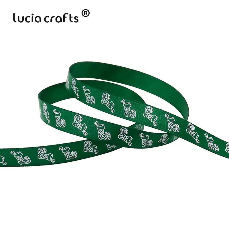Style 17 5yards Lucia crafts 5 ярдов/12 ярдов 10 мм печатные рождественские корсажные/атласные ленты DIY рождественские вечерние упаковочные материалы T0502 - Цвет: Style 17 5yards