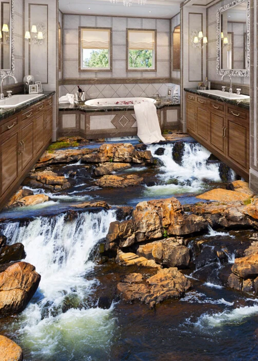 

[Self-Adhesive] 3D Stone Road Stream 4 Non-slip Waterproof Photo Self-Adhesive Floor Mural Sticker WallPaper Murals Print Decal